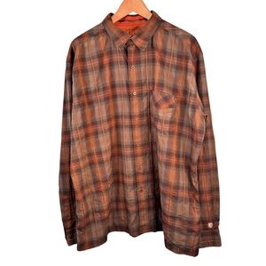 Kuhl Brown Orange Plaid Long Sleeve Button Up Shirt Size 2XL E-Z Care Wash Wear